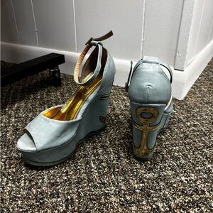 y2k blue wedge high heels with anchor